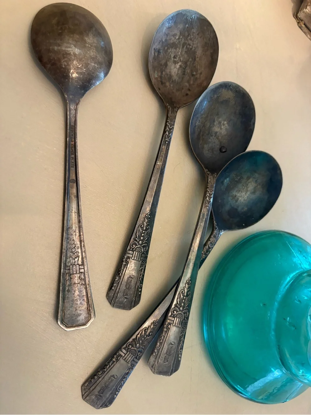 Vintage-Style Blackened Silver Dessert Spoon Set - Home Dining